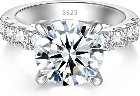 Total 4.64cttw(4CT Center Stone) Moissanite Engagement Ring, Thickened 925 Sterling Silver Band, Round Cut D Color VVS1, Wedding Anniversary Promise Ring with Certificate, Ideal Gift for Women in Kuwait