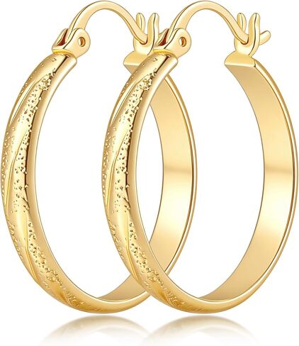 Fureylenx Gold Earrings for Women 14K Gold Hoop Earrings for Women Gold Hoops Earring for Womens Hoop Pointed Engraved Texture Hoops Earring for Womens 20/25/30mm in Kuwait