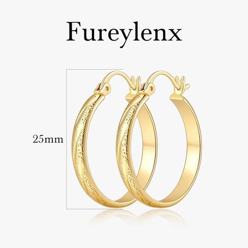 Fureylenx Gold Earrings for Women 14K Gold Hoop Earrings for Women Gold Hoops Earring for Womens Hoop Pointed Engraved Texture Hoops Earring for Womens 20/25/30mm in Kuwait