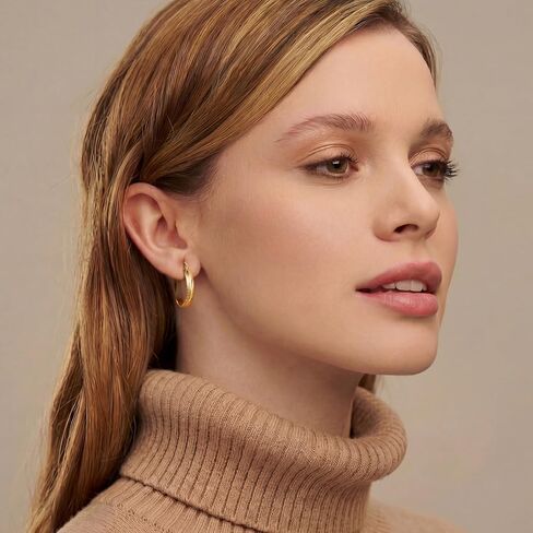 Fureylenx Gold Earrings for Women 14K Gold Hoop Earrings for Women Gold Hoops Earring for Womens Hoop Pointed Engraved Texture Hoops Earring for Womens 20/25/30mm in Kuwait