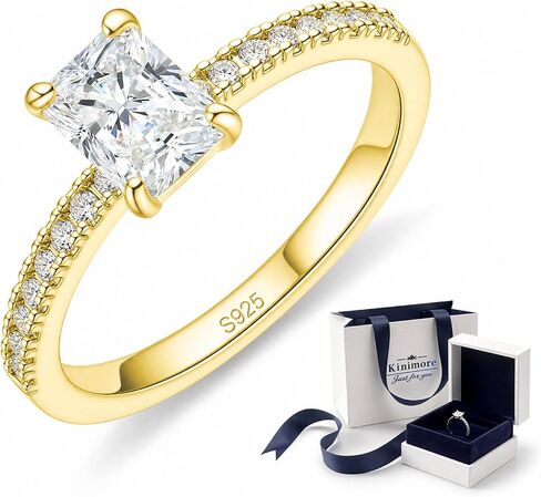 1/2/3/4CT Moissanite Engagement Rings for Women, 925 Sterling Silver Radiant Cut Wedding Ring D Color VVS1 Moissanite Anniversary Jewelry Wedding Bands, 14K Gold Plated Engagement Ring Valentines Day Rings in Saudi Arabia