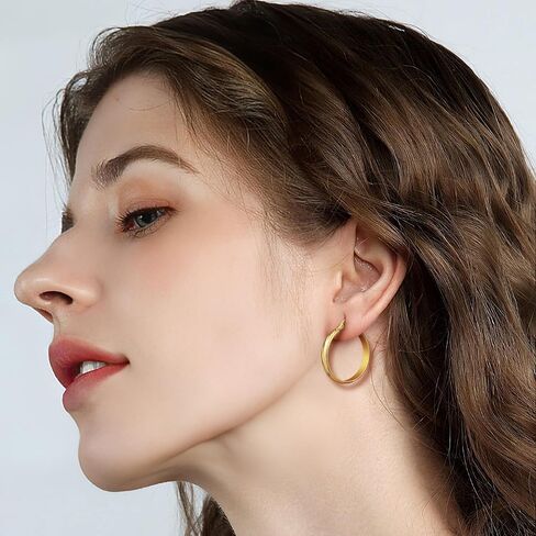 Fureylenx Gold Earrings for Women 14K Gold Hoop Earrings for Women Gold Hoops Earring for Womens Hoop Pointed Engraved Texture Hoops Earring for Womens 20/25/30mm in Kuwait