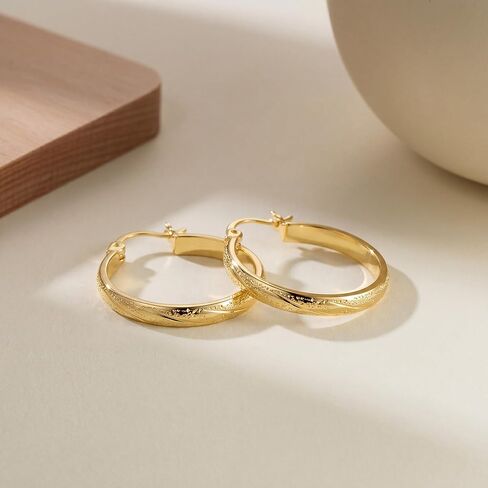 Fureylenx Gold Earrings for Women 14K Gold Hoop Earrings for Women Gold Hoops Earring for Womens Hoop Pointed Engraved Texture Hoops Earring for Womens 20/25/30mm in Kuwait