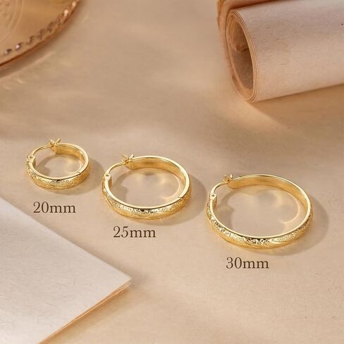 Fureylenx Gold Earrings for Women 14K Gold Hoop Earrings for Women Gold Hoops Earring for Womens Hoop Pointed Engraved Texture Hoops Earring for Womens 20/25/30mm in Kuwait