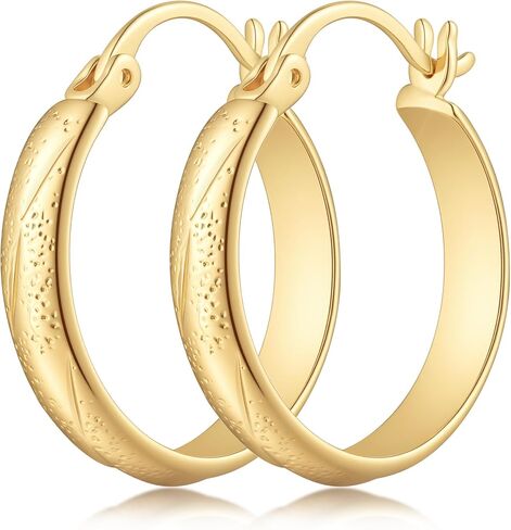 Fureylenx Gold Earrings for Women 14K Gold Hoop Earrings for Women Gold Hoops Earring for Womens Hoop Pointed Engraved Texture Hoops Earring for Womens 20/25/30mm in Kuwait