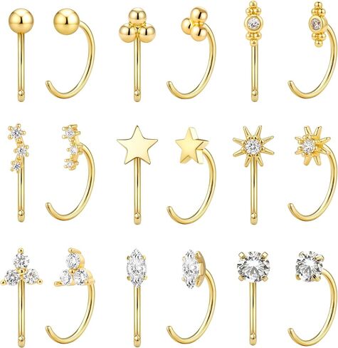 14K Gold Huggie Half Hoop Earrings,Cartilage Helix Open,Backless Earrings for Women,8 Pairs Hypoallergenic 316L Stainless Steel Jewelry Set,Trending Valentine's Day Gifts in Kuwait