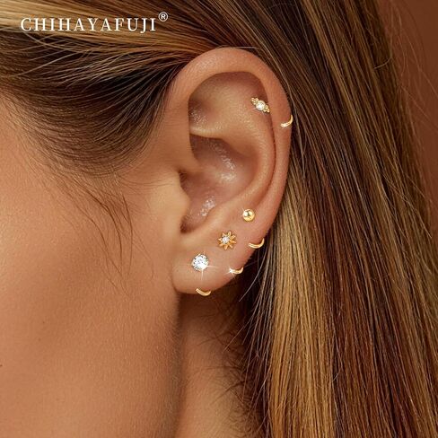 14K Gold Huggie Half Hoop Earrings,Cartilage Helix Open,Backless Earrings for Women,8 Pairs Hypoallergenic 316L Stainless Steel Jewelry Set,Trending Valentine's Day Gifts in Kuwait