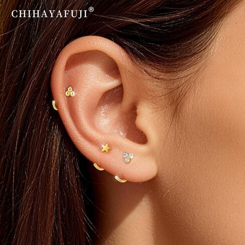 14K Gold Huggie Half Hoop Earrings,Cartilage Helix Open,Backless Earrings for Women,8 Pairs Hypoallergenic 316L Stainless Steel Jewelry Set,Trending Valentine's Day Gifts in Kuwait