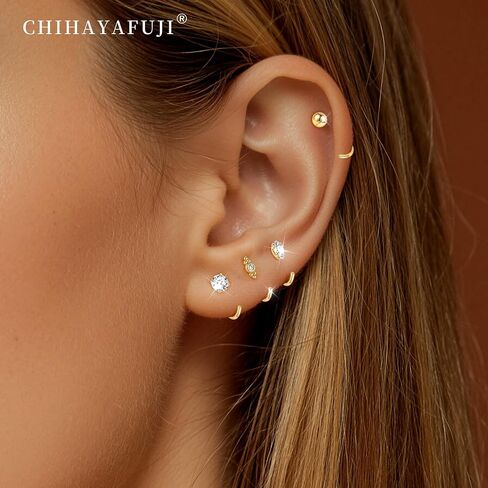 14K Gold Huggie Half Hoop Earrings,Cartilage Helix Open,Backless Earrings for Women,8 Pairs Hypoallergenic 316L Stainless Steel Jewelry Set,Trending Valentine's Day Gifts in Kuwait