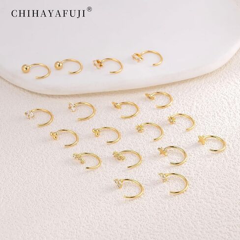 14K Gold Huggie Half Hoop Earrings,Cartilage Helix Open,Backless Earrings for Women,8 Pairs Hypoallergenic 316L Stainless Steel Jewelry Set,Trending Valentine's Day Gifts in Kuwait