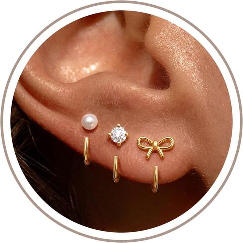 Freekiss 3 Pairs Backless Half Hoop Earrings Set for Women, Dainty 14K Gold Plated CZ Stay Close Hoop Earrings, Hypoallergenic Huggie Stackable Earring for Everyday & Sleep Wear Jewelry Gift in Saudi Arabia