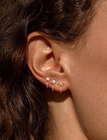Freekiss 3 Pairs Backless Half Hoop Earrings Set for Women, Dainty 14K Gold Plated CZ Stay Close Hoop Earrings, Hypoallergenic Huggie Stackable Earring for Everyday & Sleep Wear Jewelry Gift in Saudi Arabia