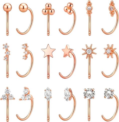 14K Gold Huggie Half Hoop Earrings,Cartilage Helix Open,Backless Earrings for Women,8 Pairs Hypoallergenic 316L Stainless Steel Jewelry Set,Trending Valentine's Day Gifts in Saudi Arabia
