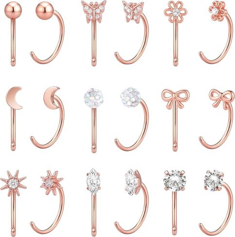 14K Gold Huggie Half Hoop Earrings,Cartilage Helix Open,Backless Earrings for Women,8 Pairs Hypoallergenic 316L Stainless Steel Jewelry Set,Trending Valentine's Day Gifts in Kuwait