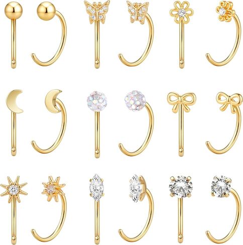 14K Gold Huggie Half Hoop Earrings,Cartilage Helix Open,Backless Earrings for Women,8 Pairs Hypoallergenic 316L Stainless Steel Jewelry Set,Trending Valentine's Day Gifts in Kuwait
