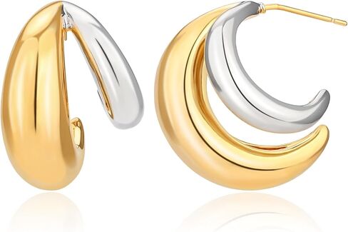 Gold and Silver Hoop Earrings - G-S in Saudi Arabia