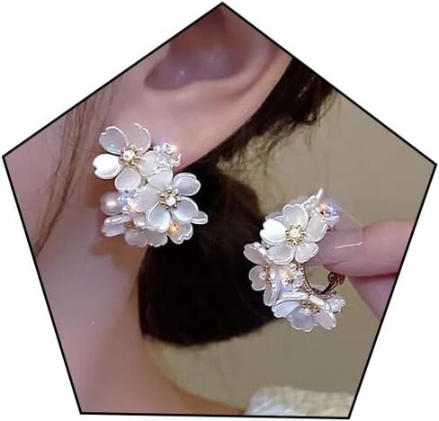 Flower Earrings for Women Boho Spring Summer White Flower Floral Hoop statement Earrings in Kuwait