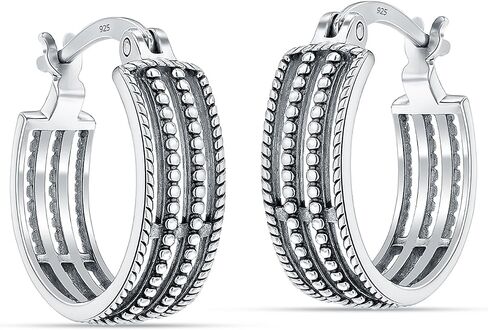 LeCalla 925 Sterling Silver Hoop Earrings | Women's Chunky Filigree Hoop Earrings | Antique Filigree Cut Earring | Lightweight & Hypoallergenic Vintage Hoops Earring for Women in Kuwait