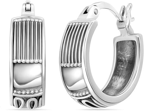 LeCalla 925 Sterling Silver Hoop Earrings | Women's Chunky Filigree Hoop Earrings | Antique Filigree Cut Earring | Lightweight & Hypoallergenic Vintage Hoops Earring for Women in Kuwait