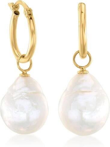 Ross-Simons 12x10mm Cultured Baroque Pearl Hoop Drop Earrings in 14kt Yellow Gold in Kuwait