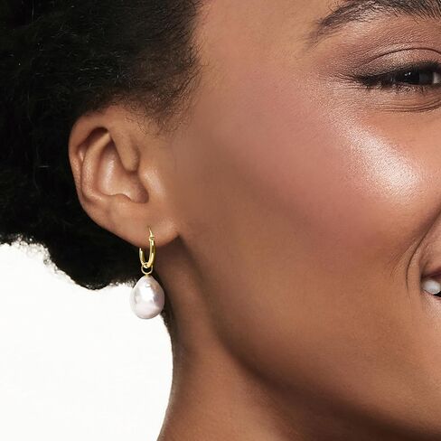 Ross-Simons 12x10mm Cultured Baroque Pearl Hoop Drop Earrings in 14kt Yellow Gold in Kuwait