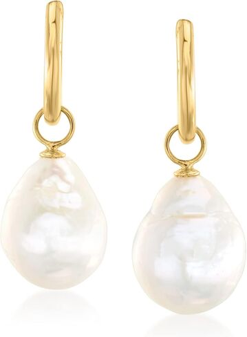 Ross-Simons 12x10mm Cultured Baroque Pearl Hoop Drop Earrings in 14kt Yellow Gold in Kuwait
