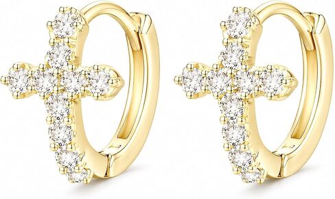 Diamond Hoop Cross Earrings for Women, 925 Sterling Silver Earrings Cubic Zirconia Huggie in Saudi Arabia