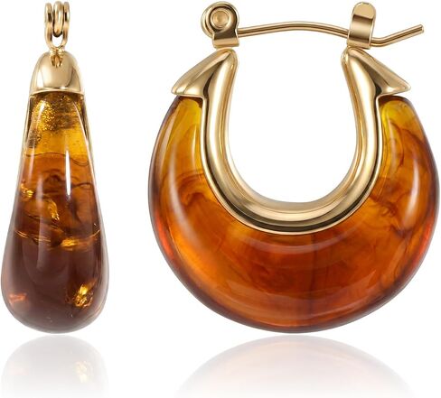 Vintage Earrings for Women, Chunky 18K Gold Plated Resin Acrylic Hoop Earrings Lightweight Tortoise Shell Earrings Hypoallergenic Waterproof Brown Earrings Trendy Statement Jewelry Gifts in Saudi Arabia