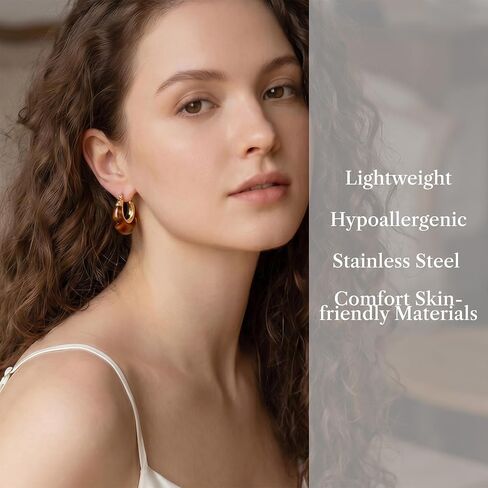Vintage Earrings for Women, Chunky 18K Gold Plated Resin Acrylic Hoop Earrings Lightweight Tortoise Shell Earrings Hypoallergenic Waterproof Brown Earrings Trendy Statement Jewelry Gifts in Saudi Arabia