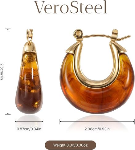 Vintage Earrings for Women, Chunky 18K Gold Plated Resin Acrylic Hoop Earrings Lightweight Tortoise Shell Earrings Hypoallergenic Waterproof Brown Earrings Trendy Statement Jewelry Gifts in Saudi Arabia