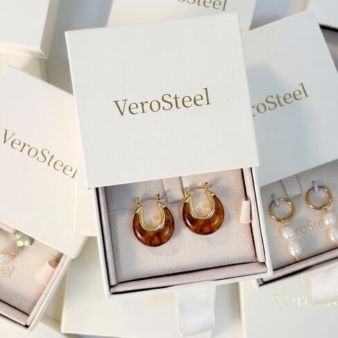 Vintage Earrings for Women, Chunky 18K Gold Plated Resin Acrylic Hoop Earrings Lightweight Tortoise Shell Earrings Hypoallergenic Waterproof Brown Earrings Trendy Statement Jewelry Gifts in Saudi Arabia