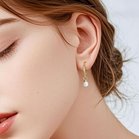 Pearl Earrings for Women 14K Gold Hoop Earrings for Women Gold Pearl Hoop Earring for Womens Pearls Hoops Shiny and Eye-Catching Creative Pearls Hoops Earring for Womens in Kuwait