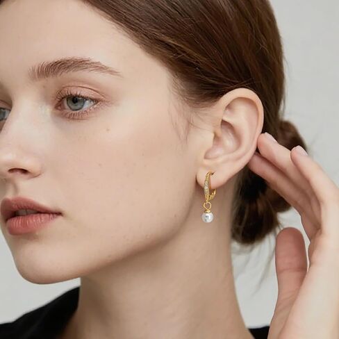 Pearl Earrings for Women 14K Gold Hoop Earrings for Women Gold Pearl Hoop Earring for Womens Pearls Hoops Shiny and Eye-Catching Creative Pearls Hoops Earring for Womens in Kuwait