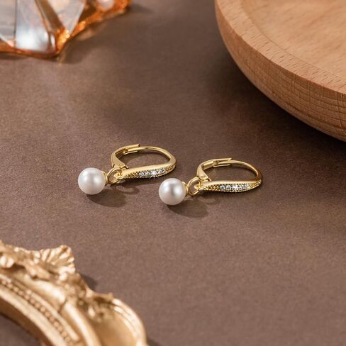 Pearl Earrings for Women 14K Gold Hoop Earrings for Women Gold Pearl Hoop Earring for Womens Pearls Hoops Shiny and Eye-Catching Creative Pearls Hoops Earring for Womens in Kuwait