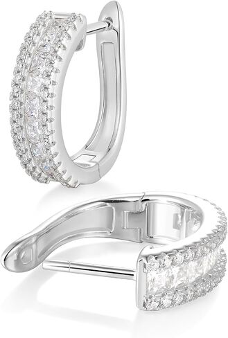 14K Gold Plated Cubic Zirconia Cuff Earrings, 925 Sterling Silver Huggie Hoops 15mm/20mm/30mm/40mm Moissanite Hoop Earrings for Women in Kuwait