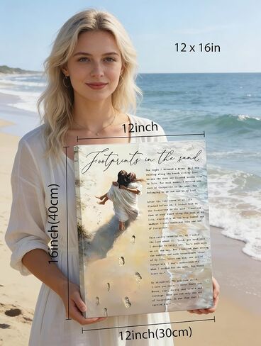 YOXORDQ Footprints in the Sand Poem Wall Art-Wrapping Canvas-12x16in | Chrisitan Inspirational Picture,Jesus Hugging Woman Poster Prints for Women Living Room Bedroom Wall Decor Ready to Hang in Saudi Arabia