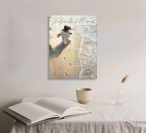 YOXORDQ Footprints in the Sand Poem Wall Art-Wrapping Canvas-12x16in | Chrisitan Inspirational Picture,Jesus Hugging Woman Poster Prints for Women Living Room Bedroom Wall Decor Ready to Hang in Saudi Arabia