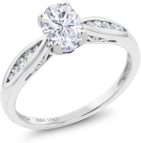 Gem Stone King 10K White Gold 7X5MM Oval Gemstone Birthstone and Diamond Engagement Ring | Wedding Engagement Anniversary Promise Gold Ring For Women | Size 5,6,7,8,9 in Kuwait