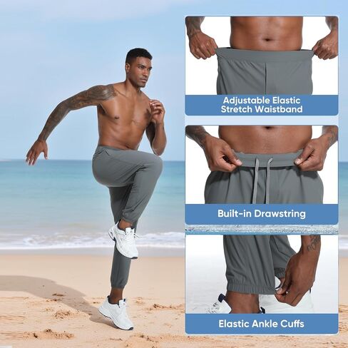 MERIDIANO Mens Hiking Pants Lightweight Quick-Dry Nylon Stretchy Joggers with Zipper Pocket Active Pants Outdoor Gym Travel in Saudi Arabia