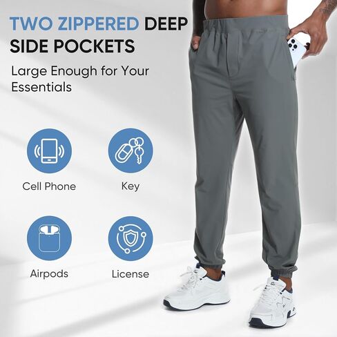 MERIDIANO Mens Hiking Pants Lightweight Quick-Dry Nylon Stretchy Joggers with Zipper Pocket Active Pants Outdoor Gym Travel in Saudi Arabia