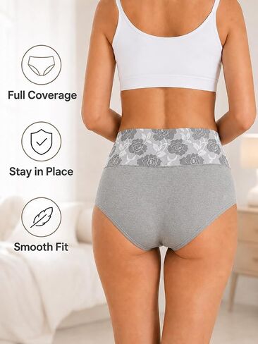 High Waist Tummy Control Panties for Women, Fashion Full Coverage Floral Print Briefs for Daily Wear in Kuwait