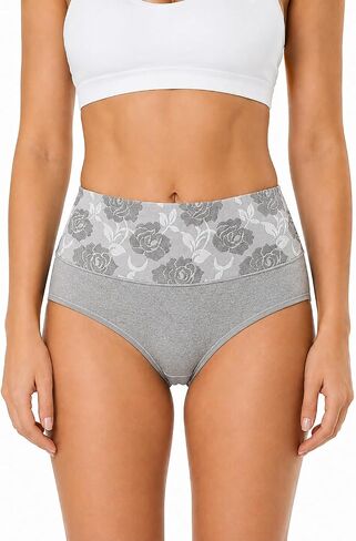 High Waist Tummy Control Panties for Women, Fashion Full Coverage Floral Print Briefs for Daily Wear in Kuwait