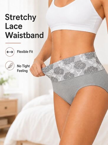 High Waist Tummy Control Panties for Women, Fashion Full Coverage Floral Print Briefs for Daily Wear in Kuwait