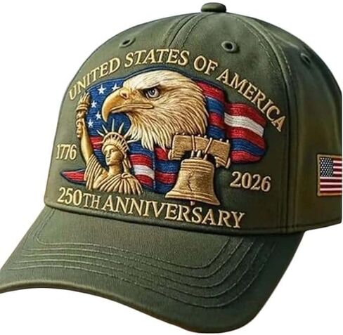 Trade Winds America 250th Anniversary Green Cap 1776–2026 USA Patriotic Hat Adjustable in Kuwait