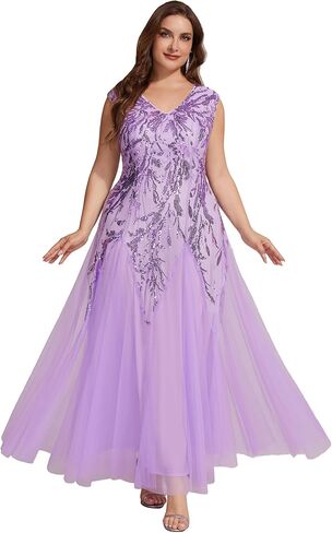 Ever-Pretty Plus Women's V-Neck Sequin Plus Size Formal Evening Dress A-Line Cap Sleeves Prom Dresses Ball Gowns in Kuwait