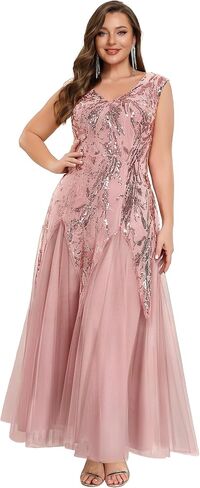 Ever-Pretty Plus Women's V-Neck Sequin Plus Size Formal Evening Dress A-Line Cap Sleeves Prom Dresses Ball Gowns in Kuwait