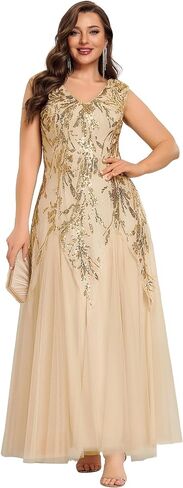 Ever-Pretty Plus Women's V-Neck Sequin Plus Size Formal Evening Dress A-Line Cap Sleeves Prom Dresses Ball Gowns in Kuwait