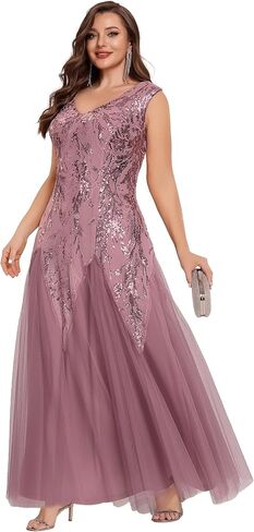 Ever-Pretty Plus Women's V-Neck Sequin Plus Size Formal Evening Dress A-Line Cap Sleeves Prom Dresses Ball Gowns in Kuwait