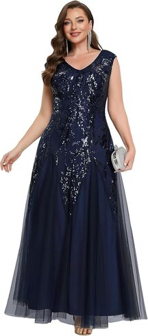 Ever-Pretty Plus Women's V-Neck Sequin Plus Size Formal Evening Dress A-Line Cap Sleeves Prom Dresses Ball Gowns in Kuwait