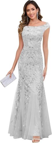 Off The Shoulder Sequin Mother of The Bride Dresses for Wedding Long Tulle Mermaid Evening Formal Dress in Saudi Arabia